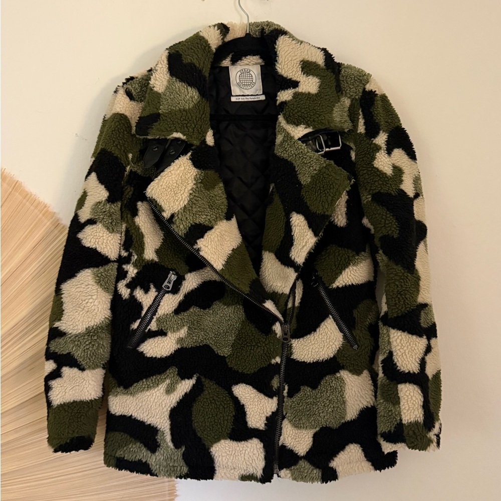 Urban Outfitters Camo Borg Moto Jacket